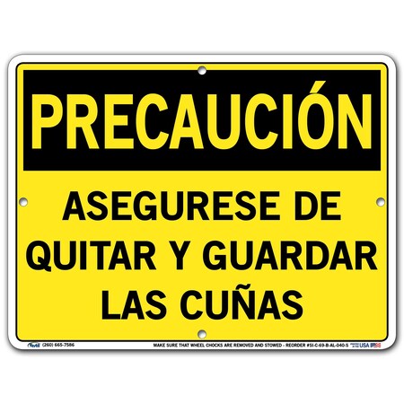 Vestil Aluminum Sign, 9-1/2" Height, 12-1/2" Width, Aluminum, Rectangle, Spanish SI-C-69-B-AL-040-S